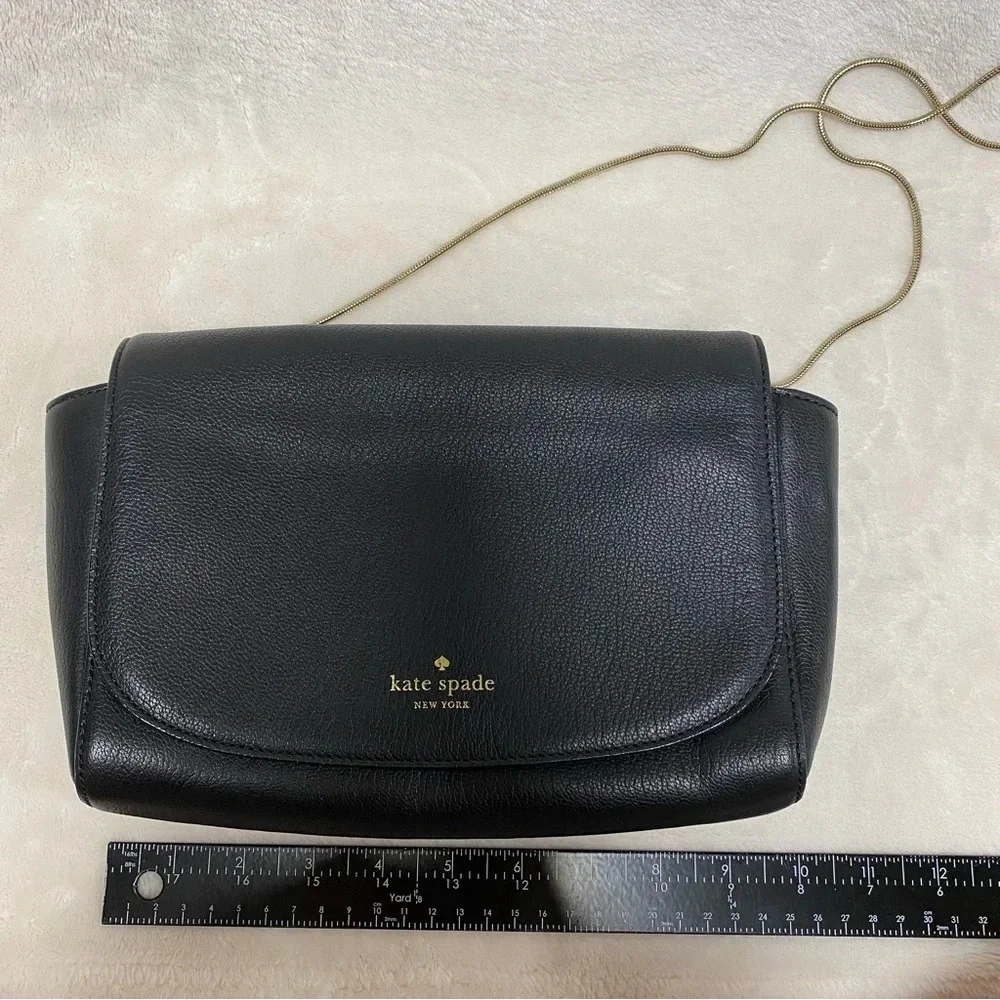 Kate Spade Jill Longacre Couth Black Leather Shoulder Bag Handbag‎ Chain Strap